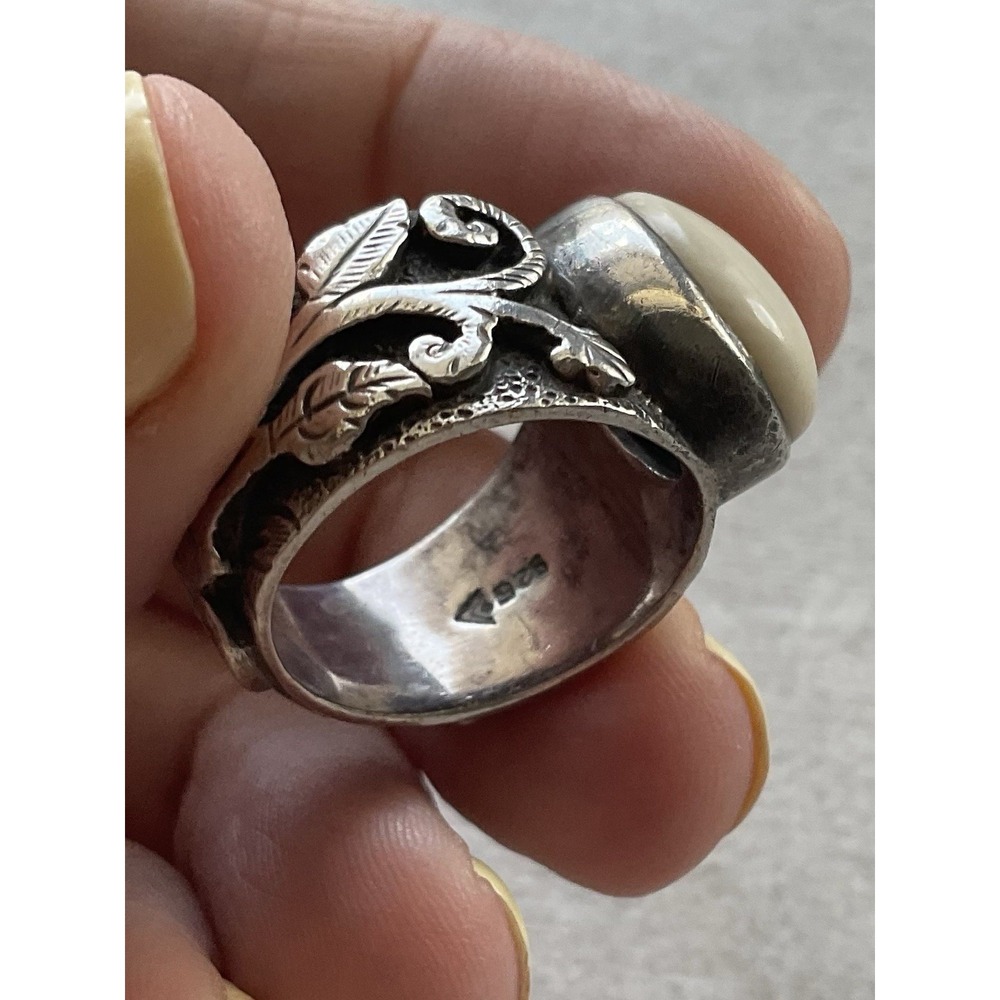 Silpada 925 Sterling Silver oval white bamboo coral Ring Size 7 Vintage - Picture 3 of 7